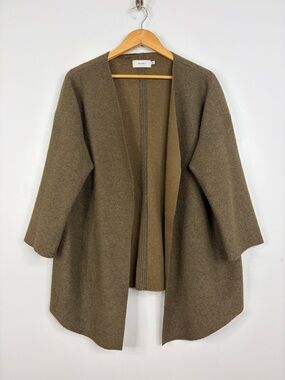 Priory Sweater Women Small Medium Brown Boiled Wool Blend Handmade Open Cardigan